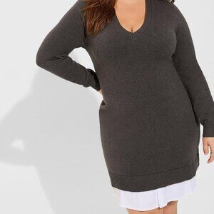 ❤️NWT TORRID SWEATER SHIRT DRESS - ILLUSION HEM - CHARCOAL HEATHER - PLUS SIZE